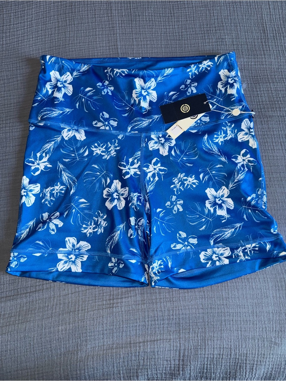 Max Studio Blue and White Floral High-Rise Athletic Shorts